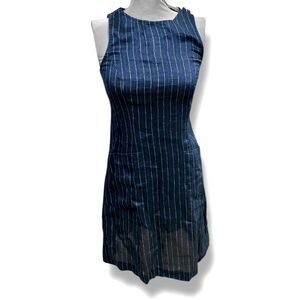 Vintage 80’s Emporio Armani Pinstriped Sleeveless Dress Small, Linen Old Money